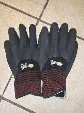 Dickies Latex Coated Work Gloves featuring a black palm coating and a red/black